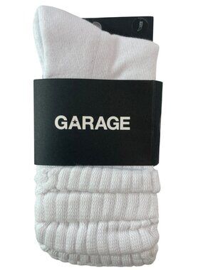 Garage Sport Crew Scrunch Socks White 75% Cotton Stretchy O/S NEW WITH TAGS